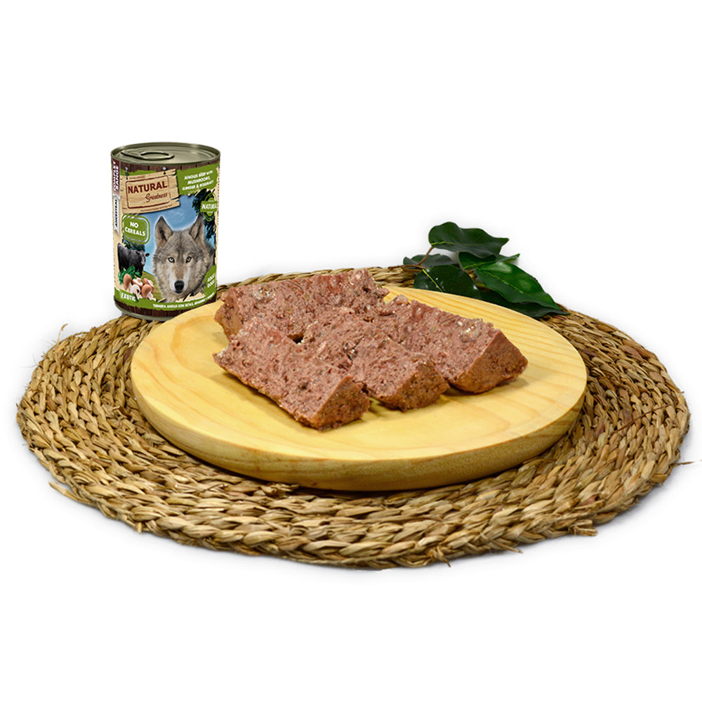 Angus Beef Mushrooms Ginger & Rosemary Recipe Hypoallergenic Complete Wet Dog Food Natural Greatness - 6x 400g