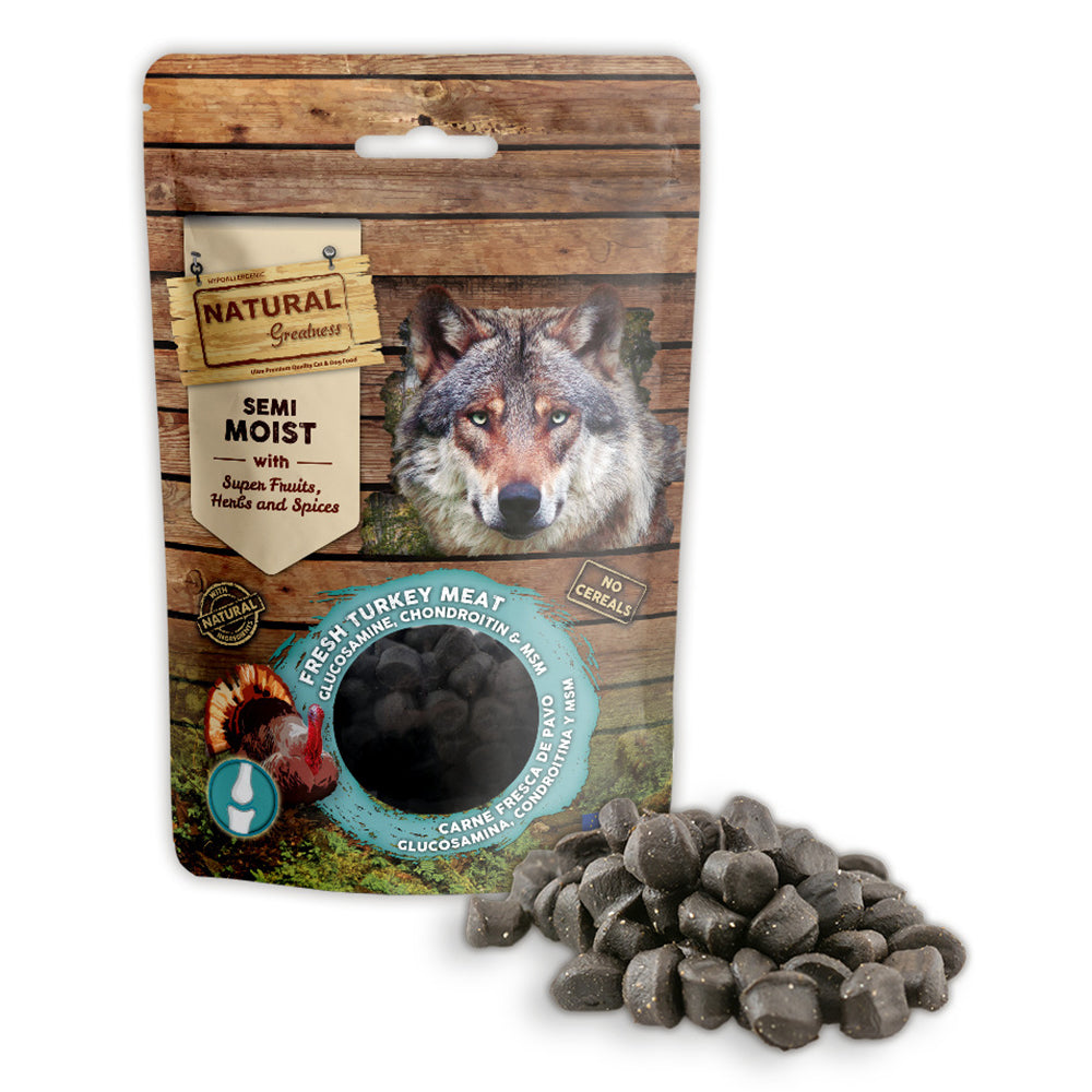 Natural Greatness semi-moist turkey dog treat drops – product close-up