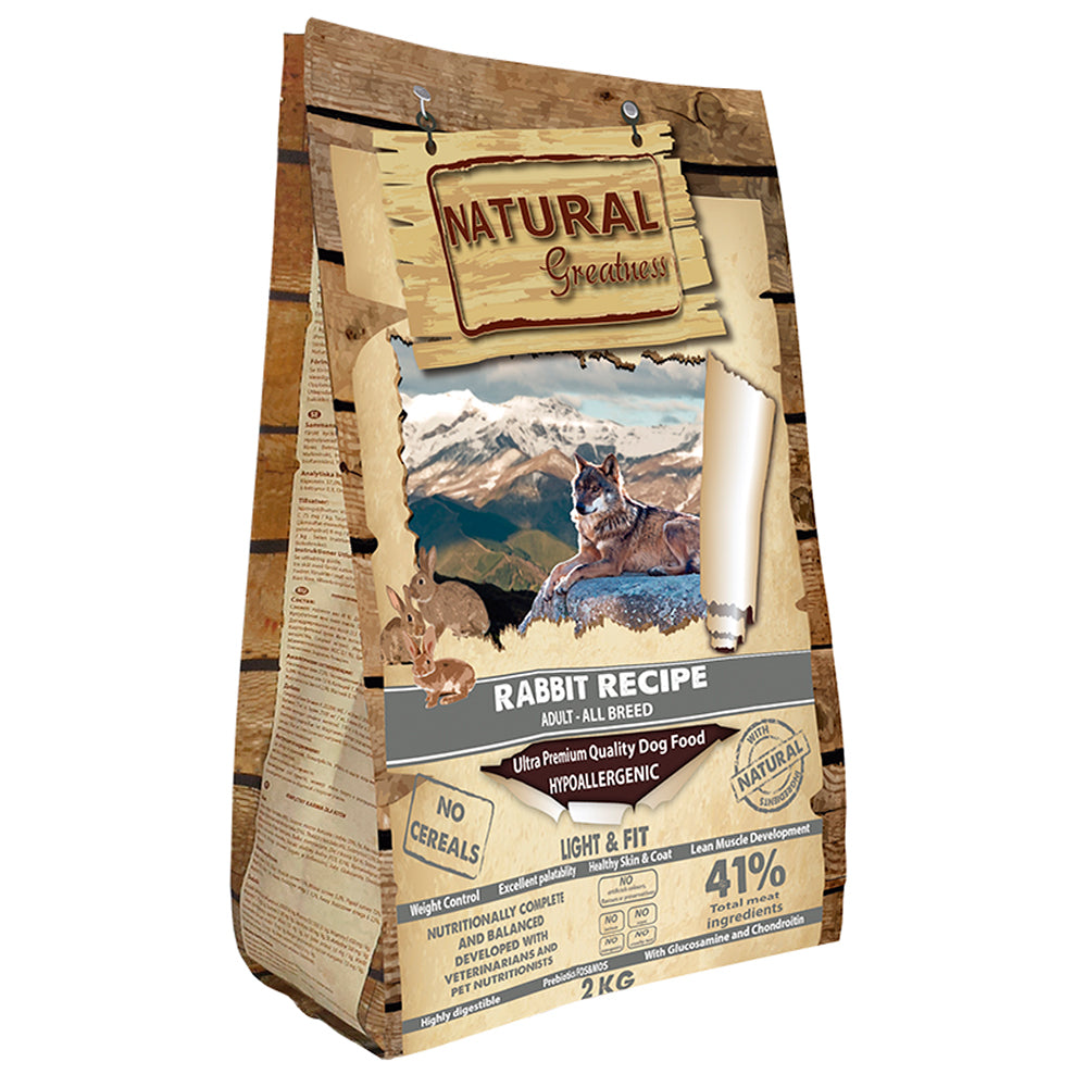 2kg packaging of Natural Greatness Rabbit Recipe dog food