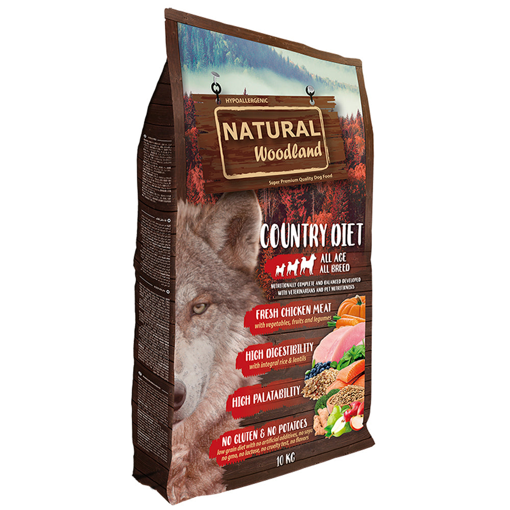 10kg Natural Woodland Country Diet Recipe dog food bag – front-facing image