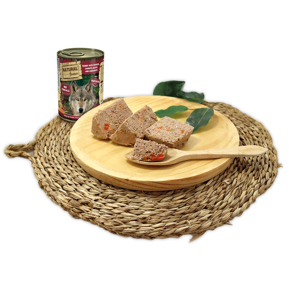 Rabbit Venison Carrots Olives & Amaranth Recipe Hypoallergenic Complete Wet Dog Food Adult Natural Greatness - 6x 400g