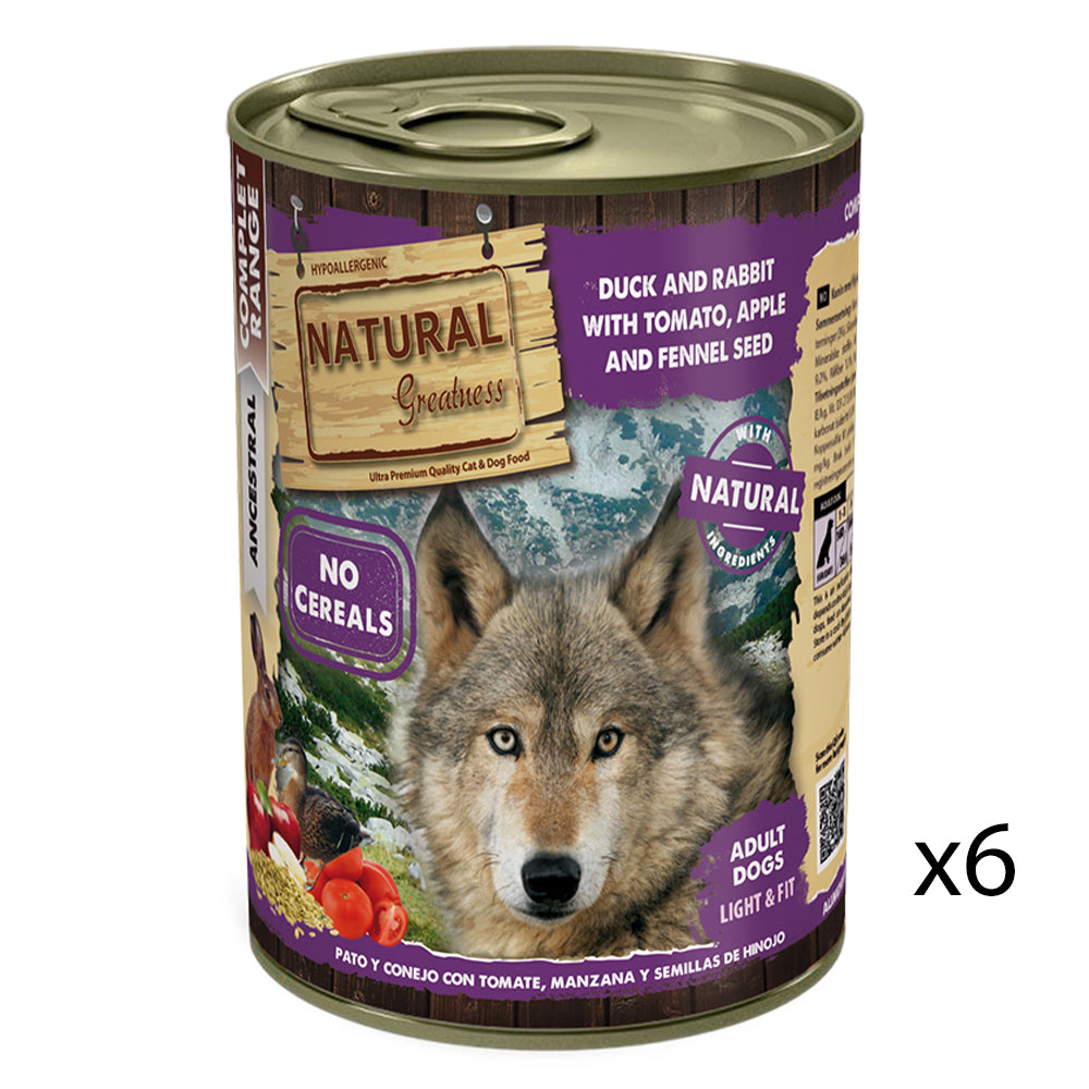 Natural Greatness Duck And Rabbit Light Recipe Hypoallergenic Wet Dog Food - 6x 400g